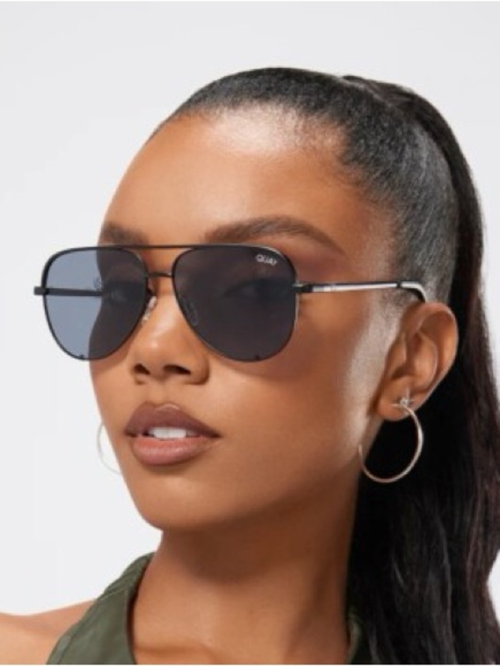 Quay Australia Black Aviator Sunglasses with Case
